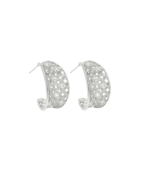 Platinum [with adhesive ear plugs] 925 Sterling Silver Rhinestone Geometric Trend Stud Earring